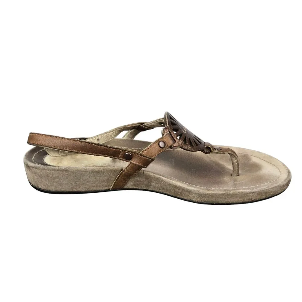 UGG T Strap Medallion Sandals Women's Sz 8 Bronze Brown Ankle Strap Fur Heel